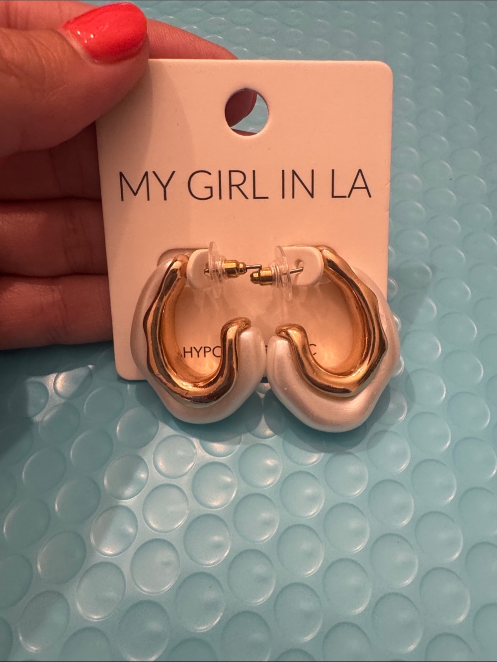 White and Gold Chunky Hoop Earrings